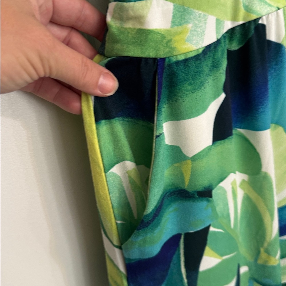 WHBM Green and Blue Leaf Print Romper - Picture 3 of 4